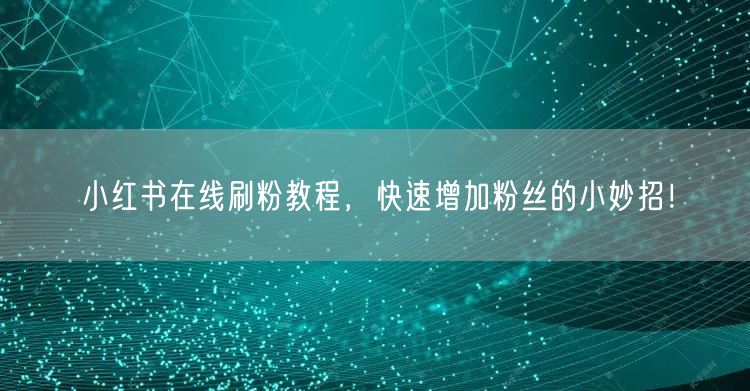 小红书在线刷粉教程，快速增加粉丝的小妙招！